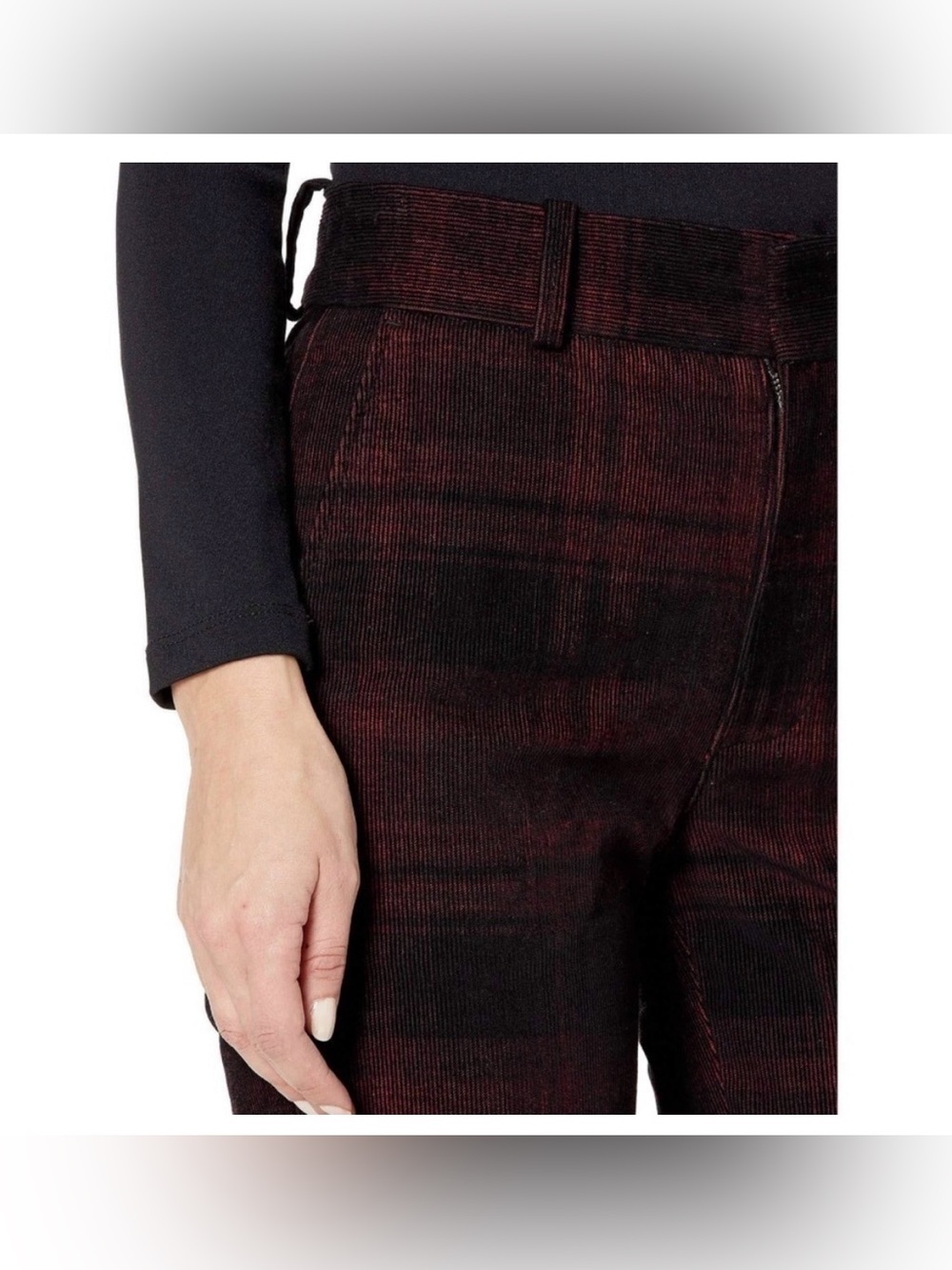 NWT AG Jeans The Elvie high-rise crop trouser red and black plaid corduroy  27 - Picture 3 of 11